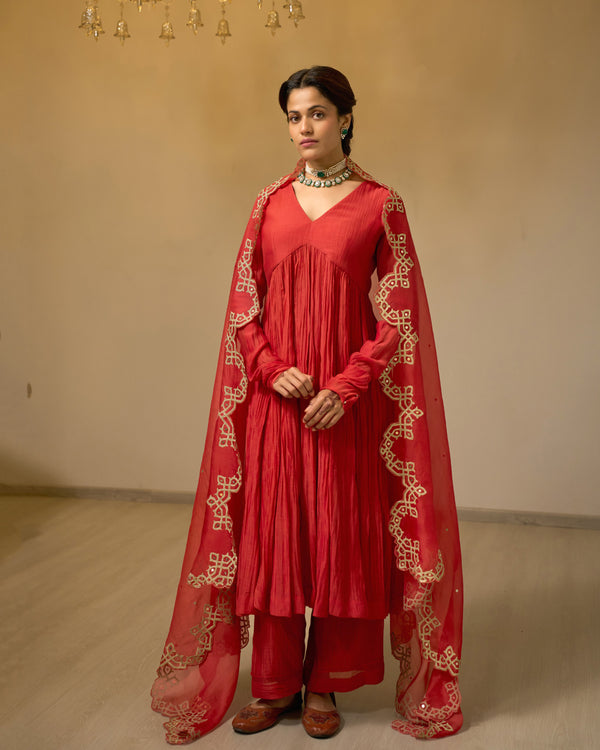 Magenta Malai Chanderi Anarkali Set