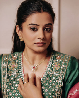 Priyamani Raj In Mahogany Green Chanderi Silk Set