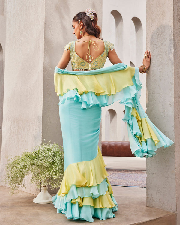 Vintage Blue Drape Saree