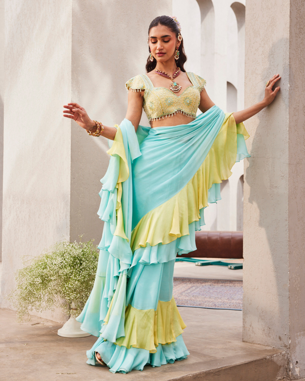 Vintage Blue Drape Saree