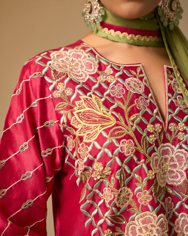 Sangria Long Chanderi Suit Set