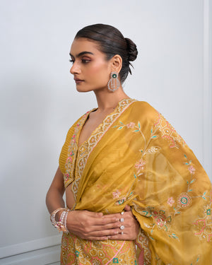 Marigold Ruffled Chiffon Saree