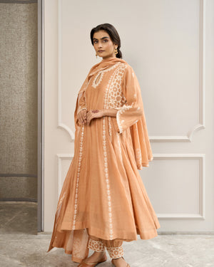 Muted Peach Malai Chanderi Suit Set