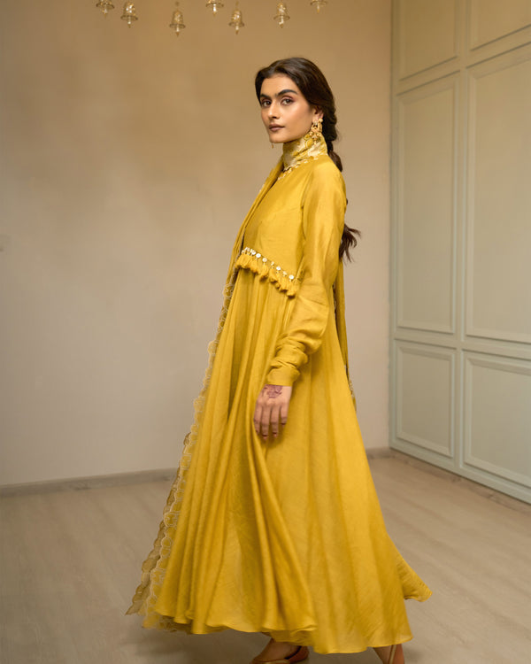 Canary Embroidered Chanderi Anarkali Set