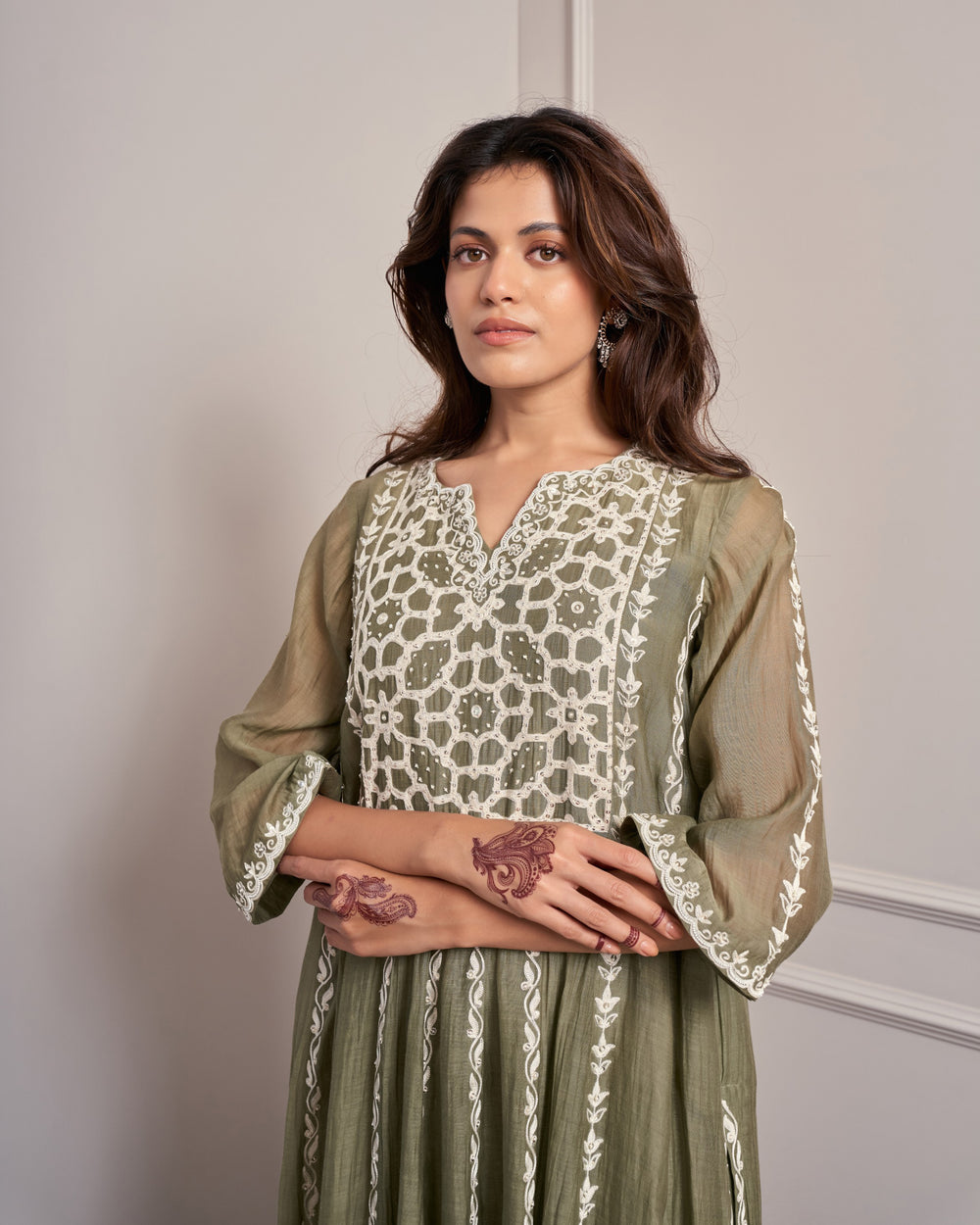 Moss Embroidered Chanderi Kurta Set