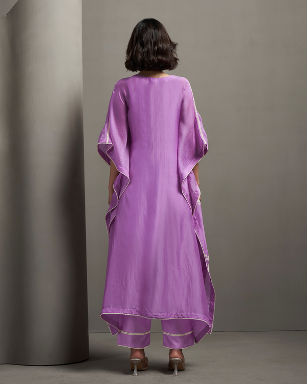 Lilac Mist Organza Satin Kaftan Set
