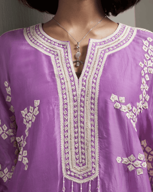 Lilac Mist Organza Satin Kaftan Set