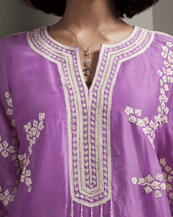 Lilac Mist Organza Satin Kaftan Set