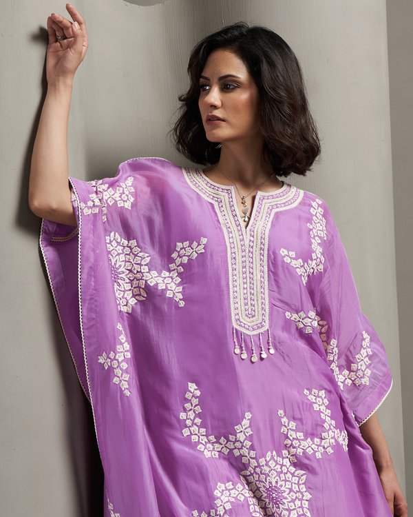 Lilac Mist Organza Satin Kaftan Set