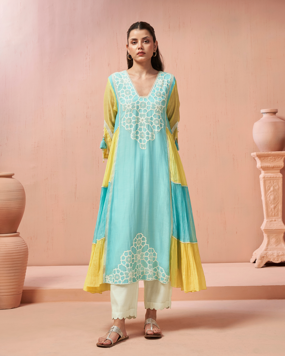 Blue Lemon Malai Chanderi Suit Set