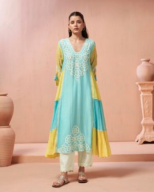 Blue Lemon Malai Chanderi Suit Set