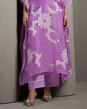 Lilac Mist Organza Satin Kaftan Set