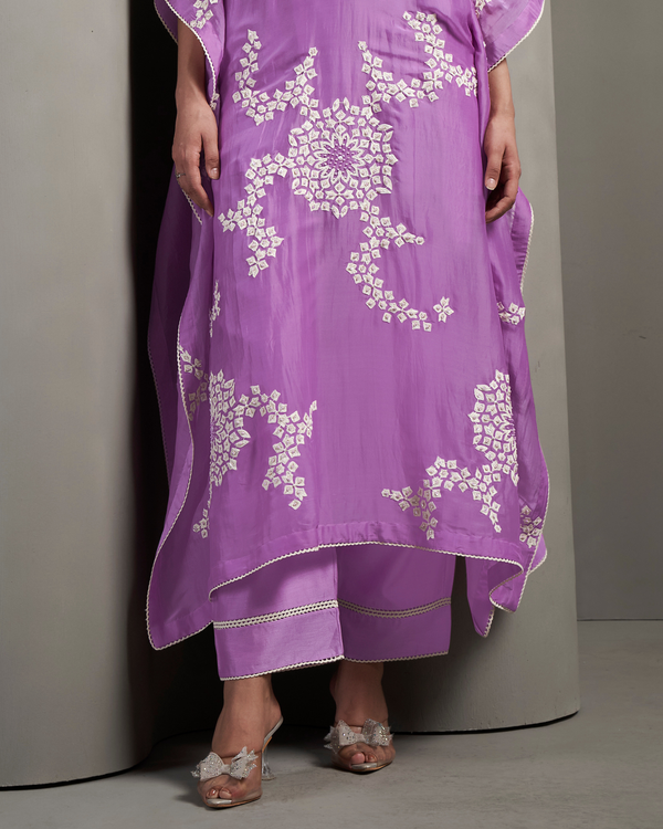 Lilac Mist Organza Satin Kaftan Set
