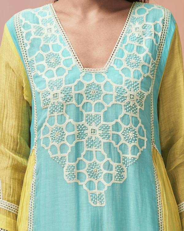 Blue Lemon Malai Chanderi Suit Set
