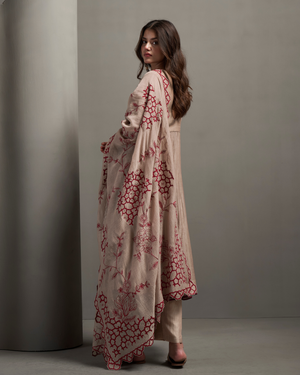 Cocoa Brown Malai Chanderi Anarkali Set
