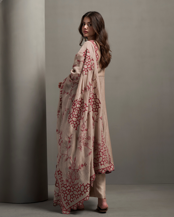 Cocoa Brown Malai Chanderi Anarkali Set