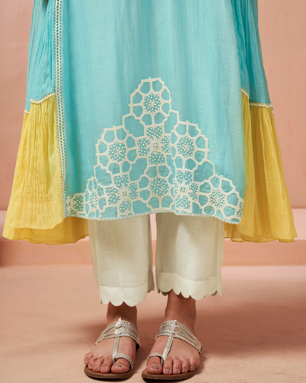 Blue Lemon Malai Chanderi Suit Set