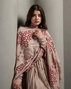 Cocoa Brown Malai Chanderi Anarkali Set