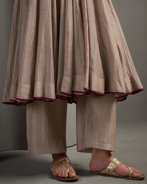 Cocoa Brown Malai Chanderi Anarkali Set