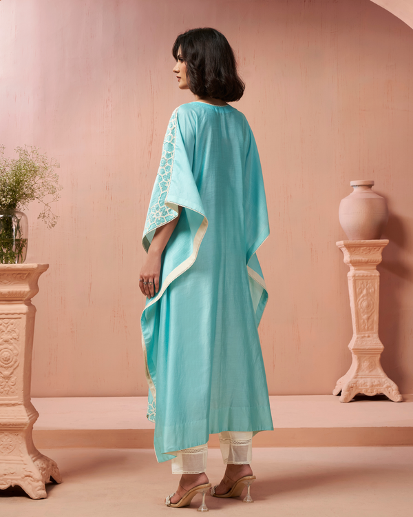 Aqua Blue Chanderi Silk Kaftan Set