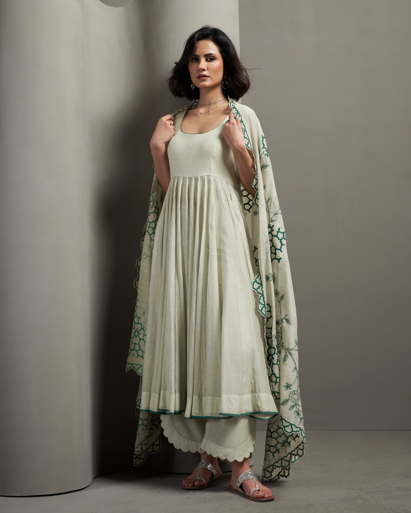 Silver Sage Malai Chanderi Anarkali Set