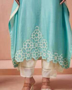 Aqua Blue Chanderi Silk Kaftan Set