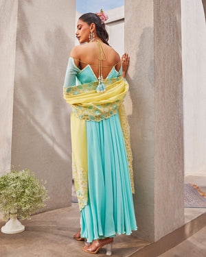 Beach Blue Anarkali  Dupatta Set
