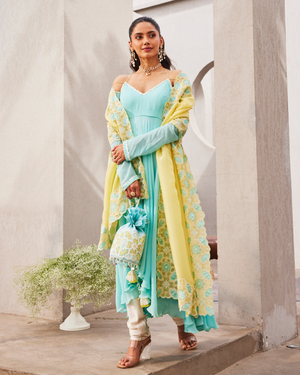 Beach Blue Anarkali  Dupatta Set