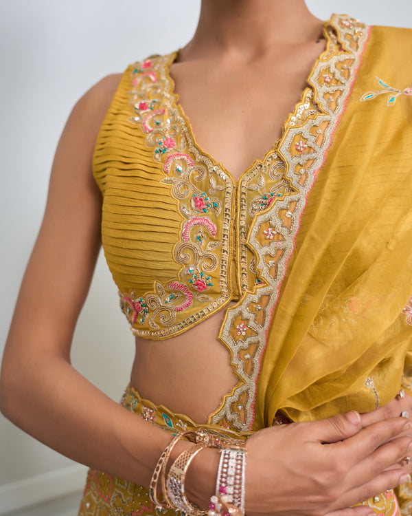 Marigold Ruffled Chiffon Saree