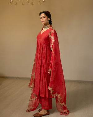 Magenta Malai Chanderi Anarkali Set