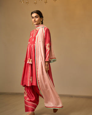 Ruby Red Embroidered Chanderi Suit Set