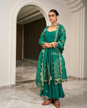 Forest Green Chanderi Anarkali Set