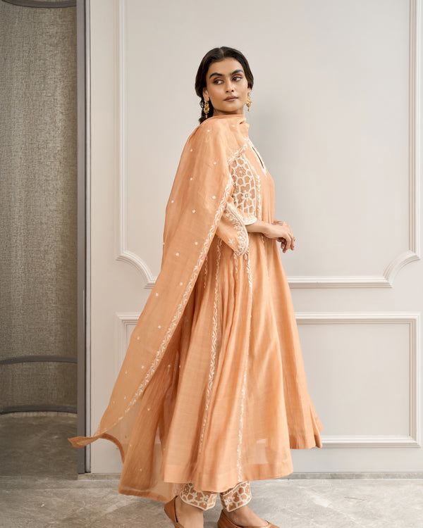 Muted Peach Malai Chanderi Suit Set