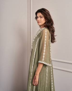 Moss Embroidered Chanderi Kurta Set