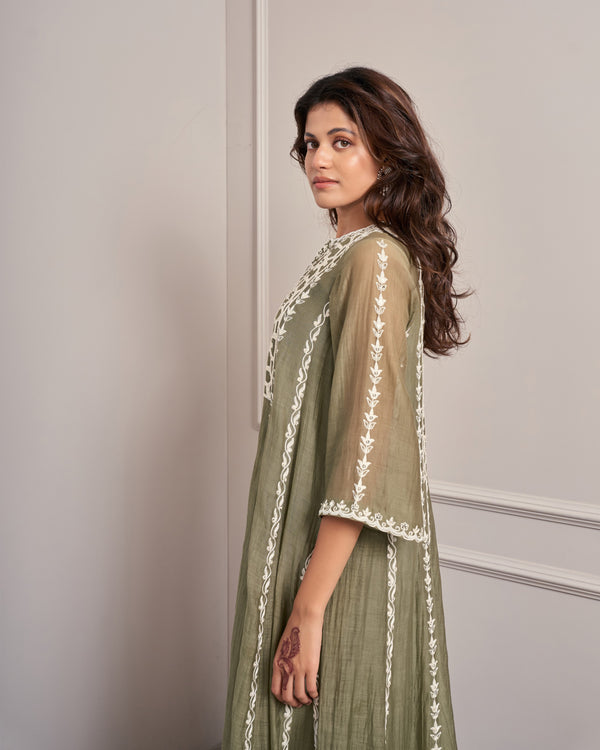 Moss Embroidered Chanderi Kurta Set