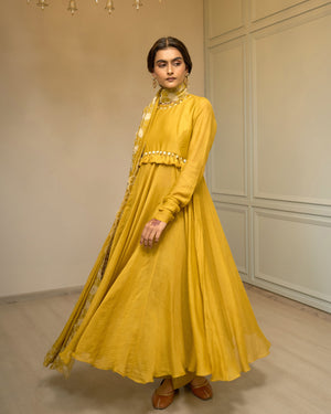 Canary Embroidered Chanderi Anarkali Set