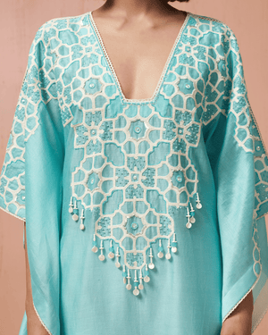 Aqua Blue Chanderi Silk Kaftan Set