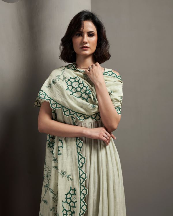 Silver Sage Malai Chanderi Anarkali Set