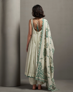 Silver Sage Malai Chanderi Anarkali Set