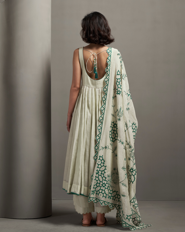 Silver Sage Malai Chanderi Anarkali Set