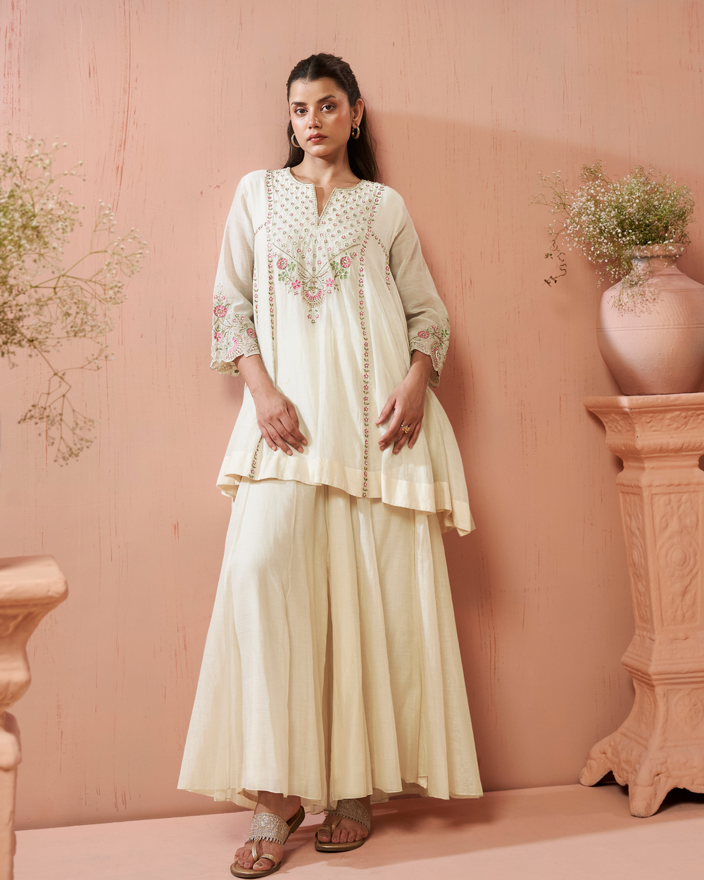 Cream Ivory Malai Chanderi Palazzo Set