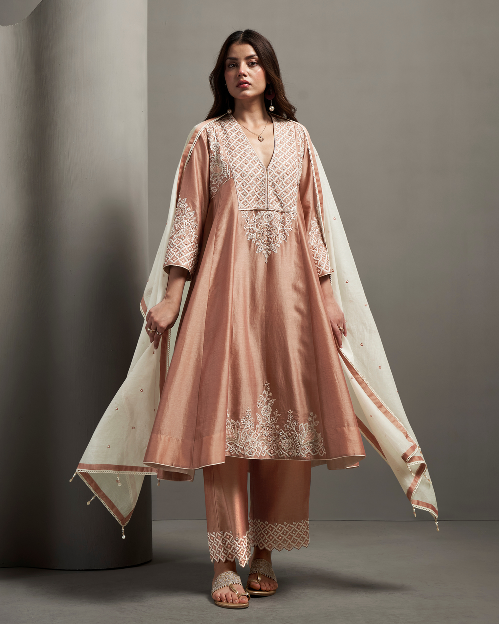 Peach Glow Chanderi Silk Kurta Set