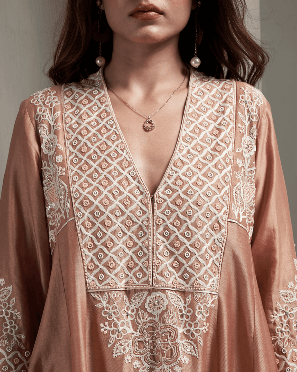 Peach Glow Chanderi Silk Kurta Set