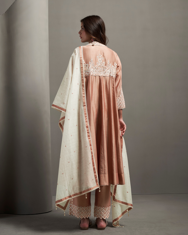 Peach Glow Chanderi Silk Kurta Set
