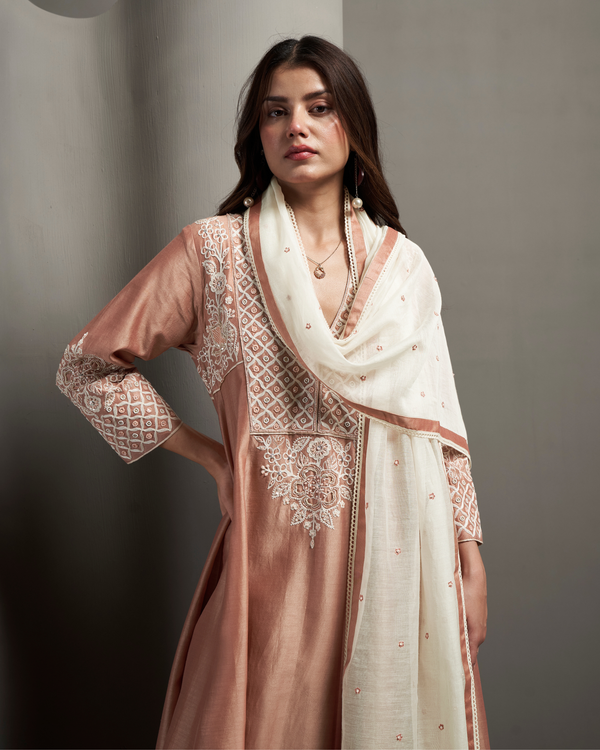 Peach Glow Chanderi Silk Kurta Set