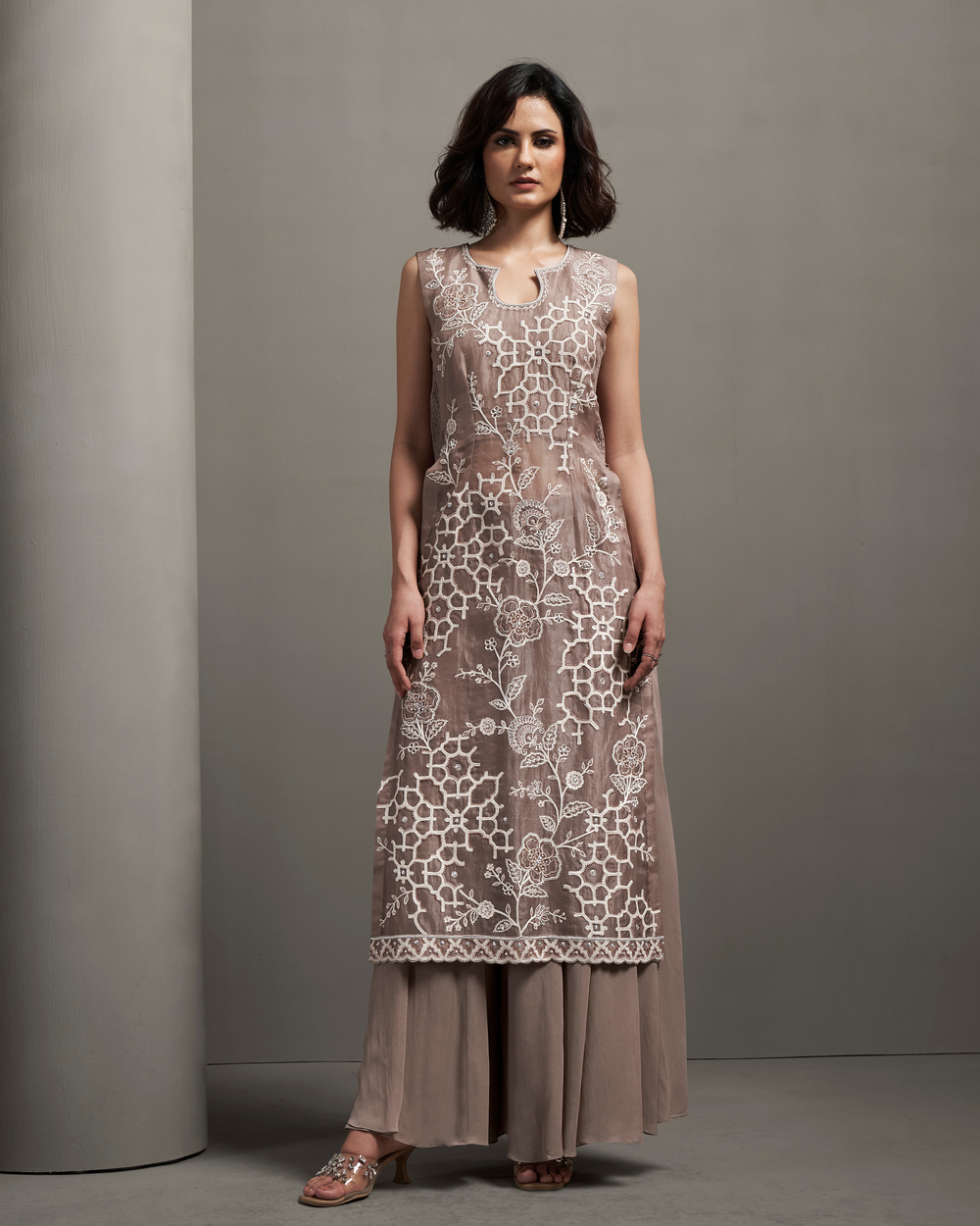 Mist Grey Organza Silk Palazzo Set