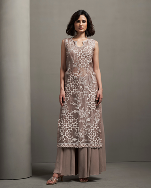 Mist Grey Organza Silk Palazzo Set