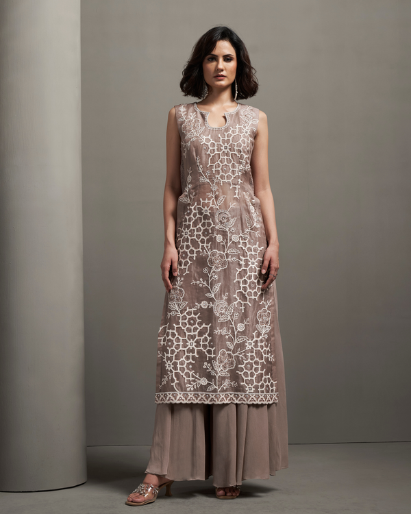 Mist Grey Organza Silk Palazzo Set