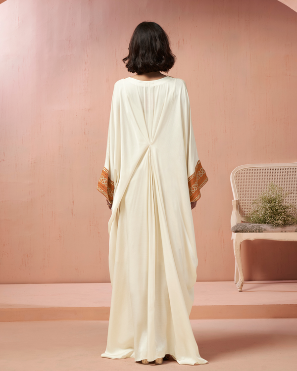 Ivory Sequin Satin Silk Kaftan