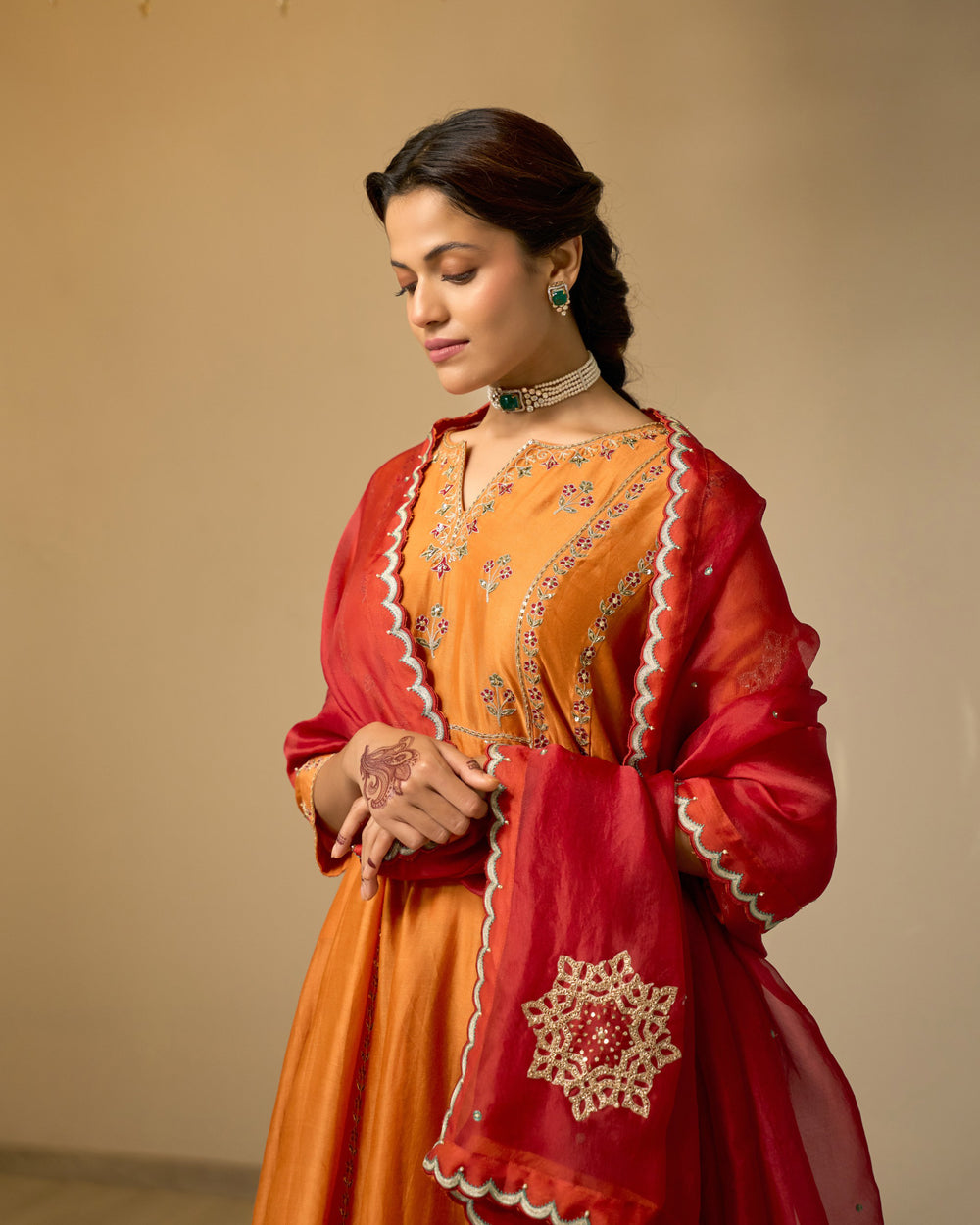 Cinnamon Embroidered Chanderi Suit Set